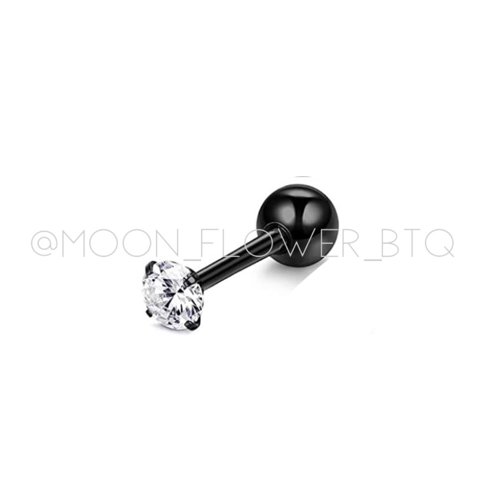 Black CZ Barbell Earring